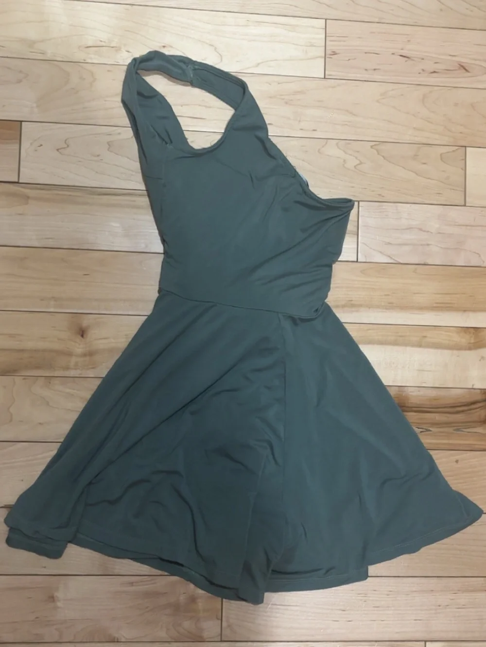 LULU’S SUNNY SOIRÉE DARK SAGE GREEN ONE-SHOULDER TIE-FRONT ROMPER
